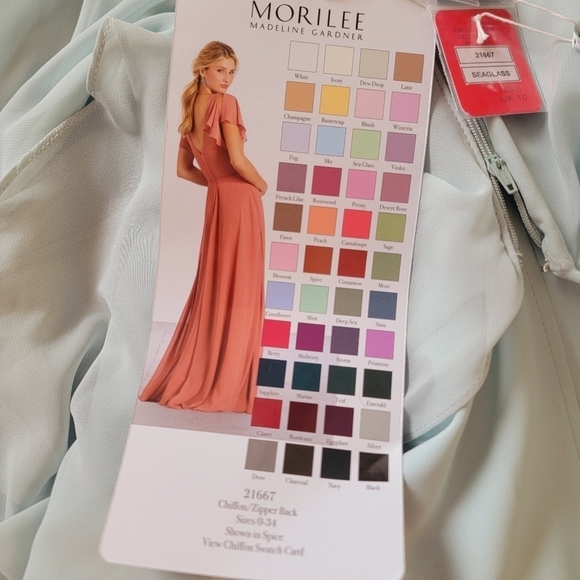 NWT Morilee Chiffon Bridesmaid Dress with Flutter Sleeve and Front Slit 8 - Picture 10 of 10